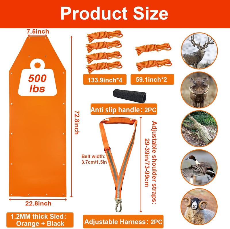 Vecacosic 1.2MM Thickened Deer Drag Sled Tear-Resistant Deer Dragging Sled Game Hauler for Hunting with Odocoileus virginianus Drag Harness and Handle, Save Effort Hunting Gear Accessories - Image 2